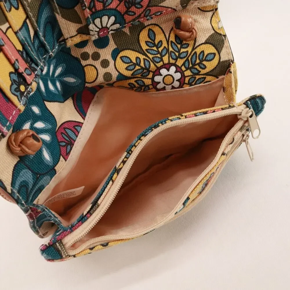 Rosetti Crossbody Handbag Women Multicolor Teal Brown Floral Lined Purse Bag